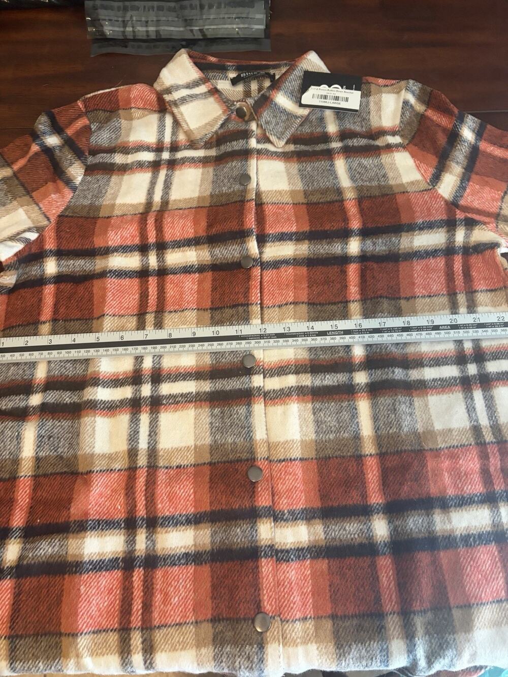 Blue B Collection Women’s Large Plaid Shacket Rust Brown Cream Button Down NWT